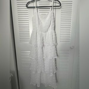 White tiered chiffon dot dress